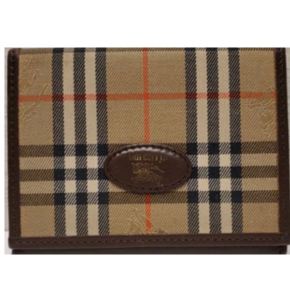 Burberry Nova Check ID Card Case Check Wallet Brown Leather